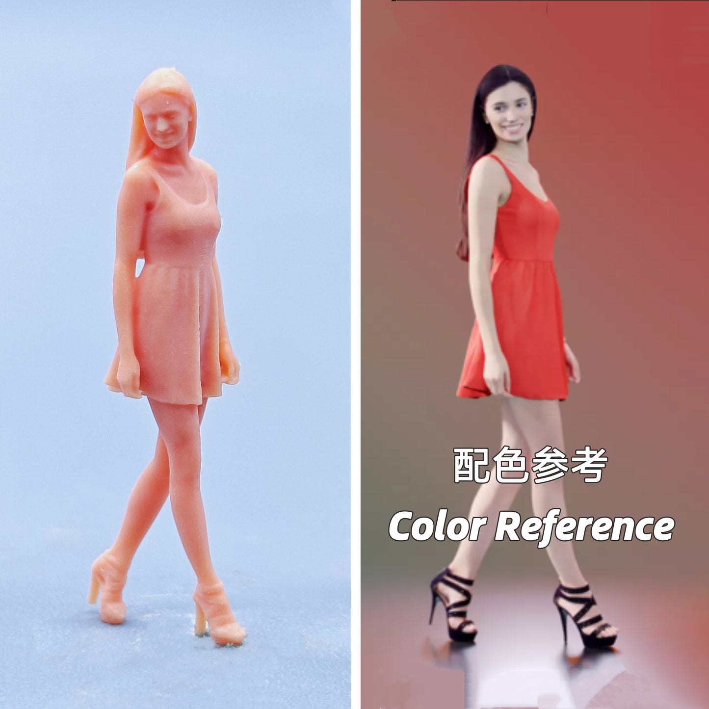 1/64 1/43 Figurines Scale Model Resin High Heels Smiling Walking Posture for Women Uncolored Miniatures Diorama Hand-painted D402