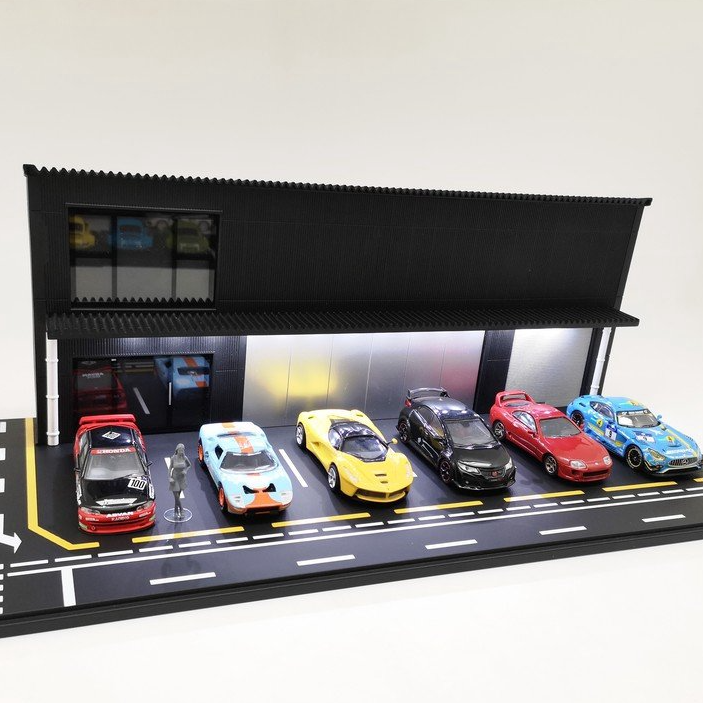 1/64 Diorama Car Garage Model LED Lighting Car Showroom Display Scene Model  Gift