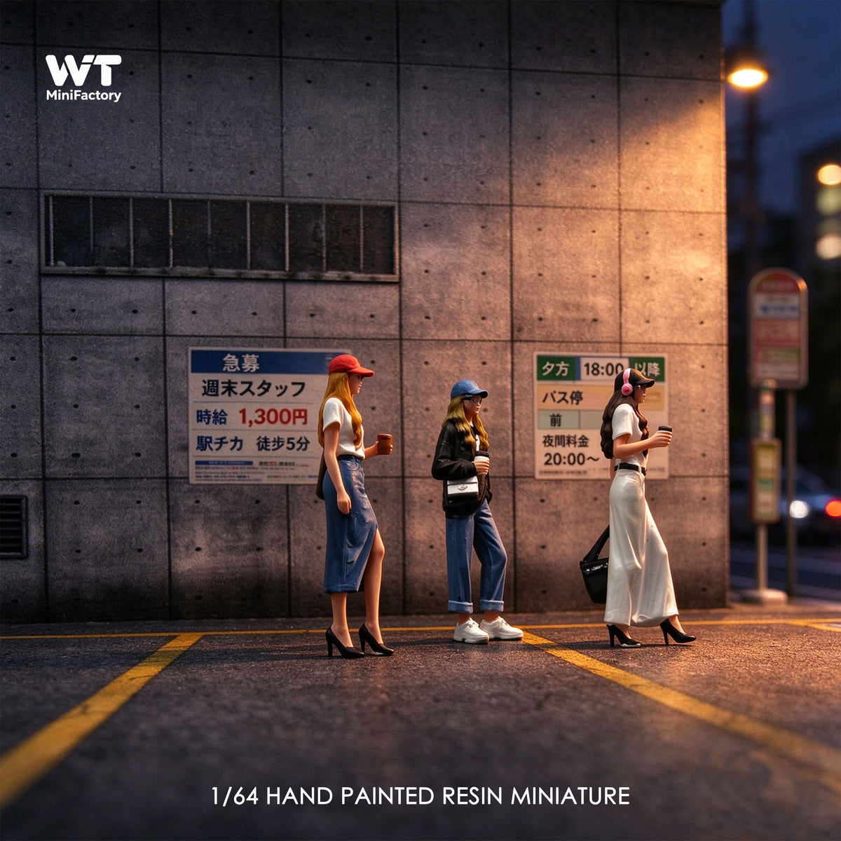 WT Minifactory 1/64 Scale Figurines Model Commuter Girls Trio Collection Miniature Hand-painted