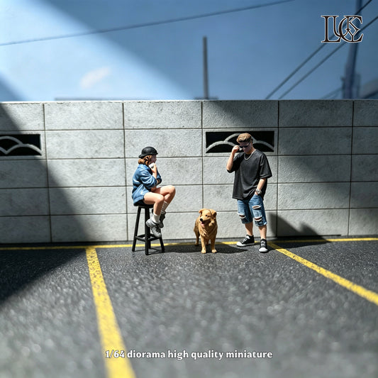 Lucky Studio 1/64 Scale Figurines Model  Dog-Walking Buddies Set  Collection Miniature Hand-painted