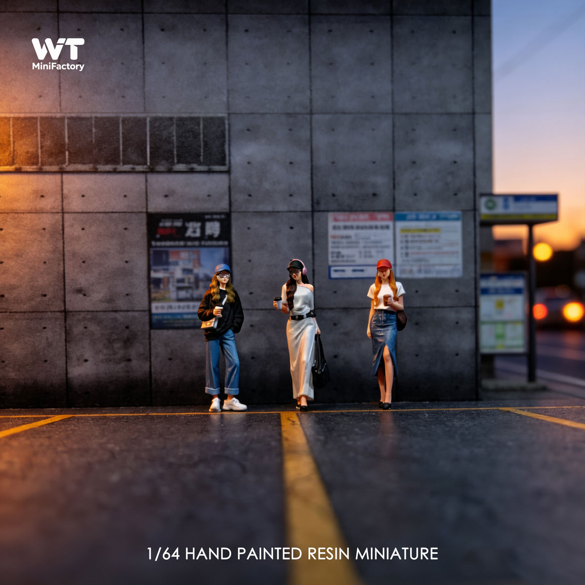 WT Minifactory 1/64 Scale Figurines Model Commuter Girls Trio Collection Miniature Hand-painted