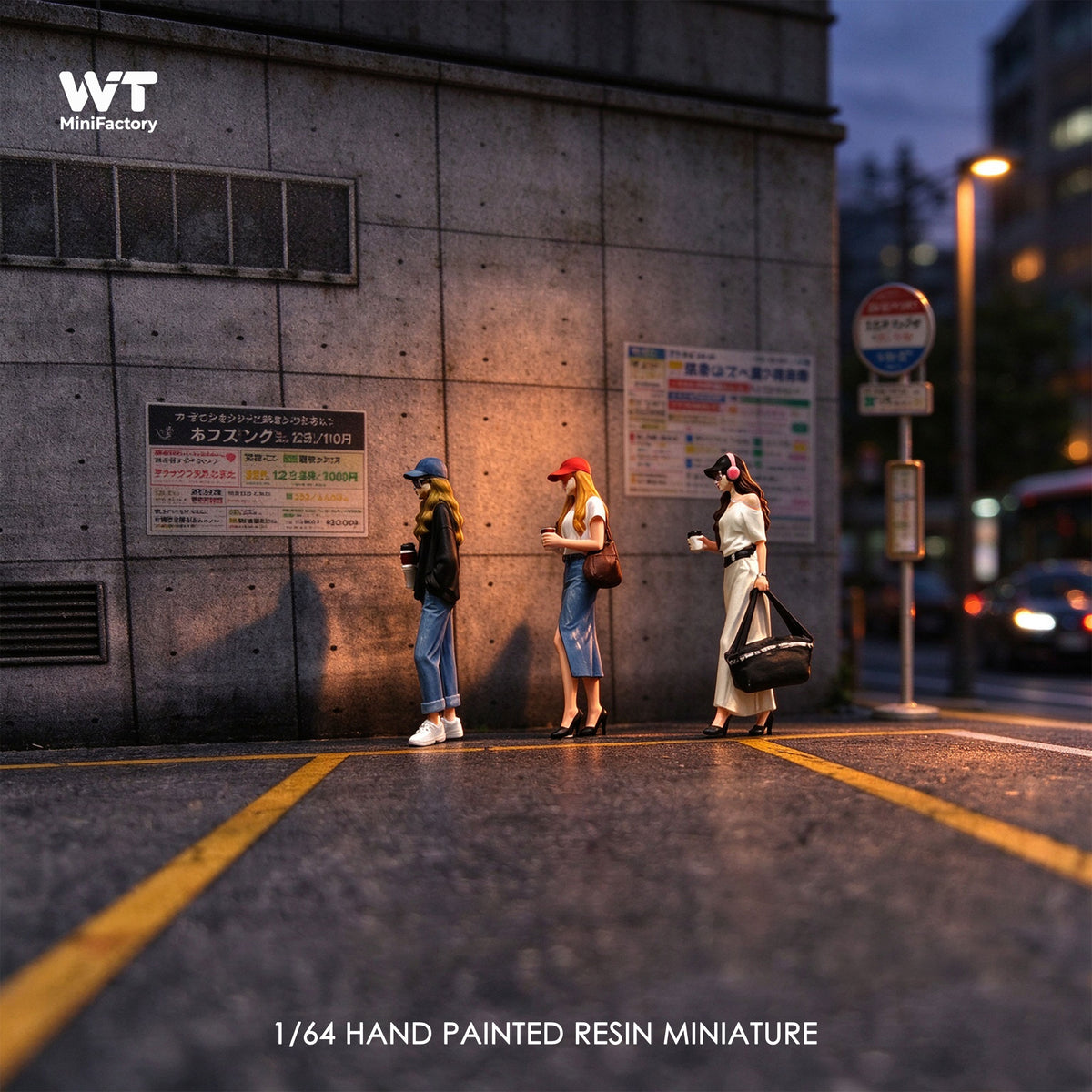WT Minifactory 1/64 Scale Figurines Model Commuter Girls Trio Collection Miniature Hand-painted