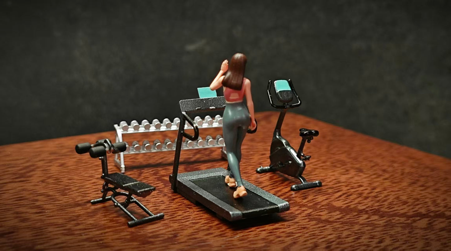WX-MADE 1/64 Scale Figurines Model Gym with 4 Machines + 1 Mannequin Collection Miniature Hand-painted