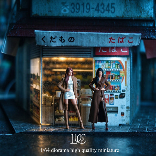 Lucky Studio 1/64 Scale Figurines Model  Long Coat Girl Duo Reservation Collection Miniature Hand-painted