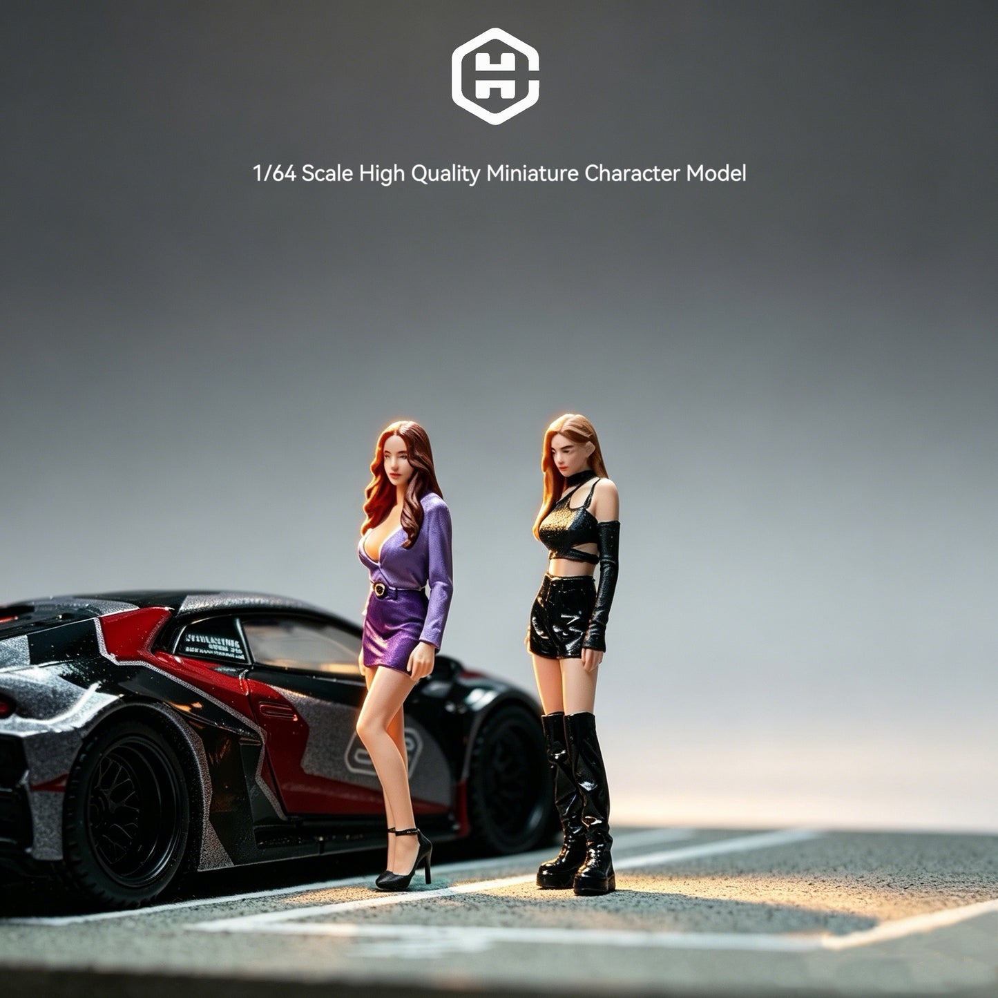 EHC Model 1/64 Scale Figurines Model Hong Kong Style Female Cyclists Duo Collection Miniature Hand-painted