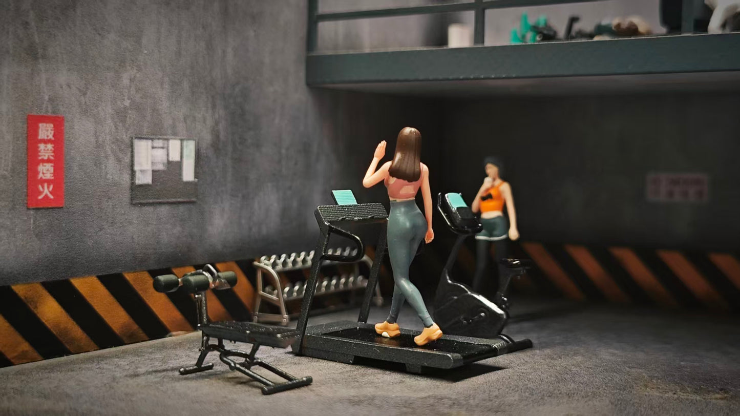 WX-MADE 1/64 Scale Figurines Model Gym with 4 Machines + 1 Mannequin Collection Miniature Hand-painted