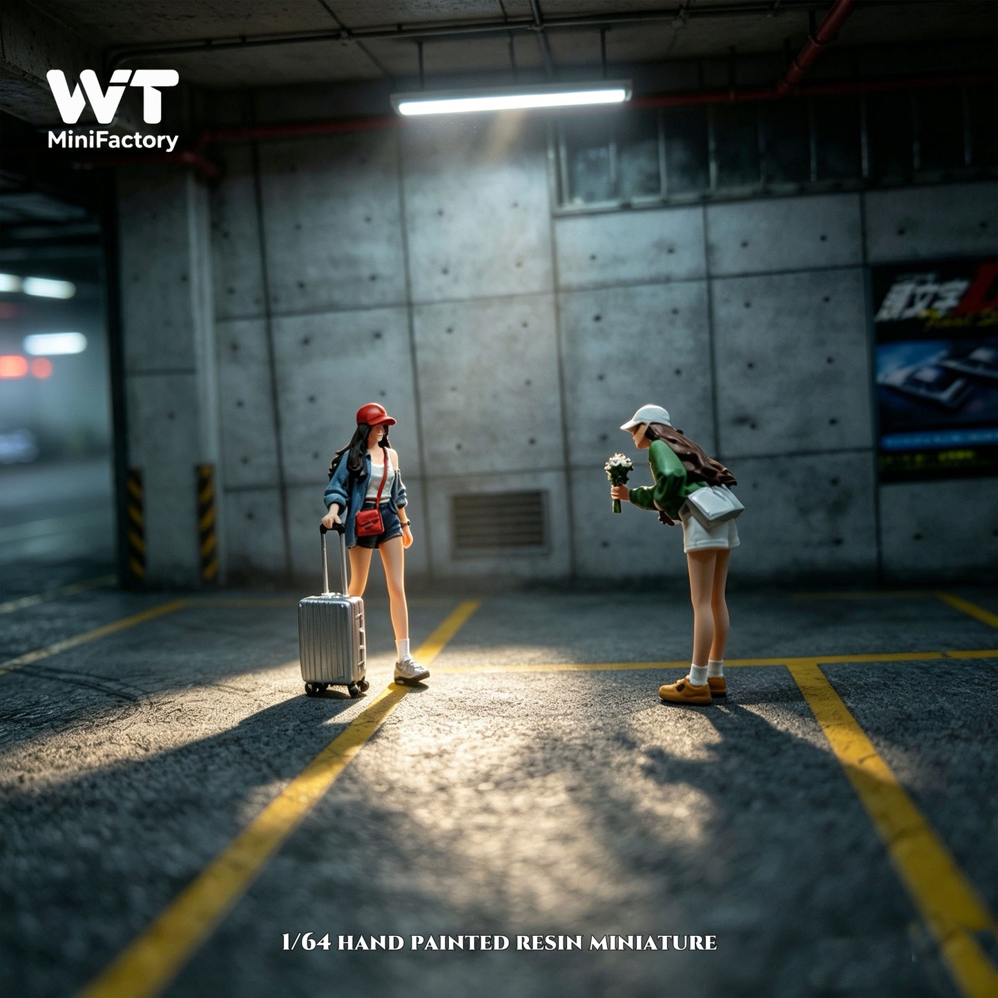 WT Minifactory 1/64 Scale Figurines Model Airport Pick-up Girl Duo Collection Miniature Hand-painted