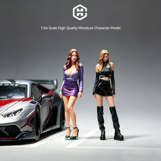 EHC Model 1/64 Scale Figurines Model Hong Kong Style Female Cyclists Duo Collection Miniature Hand-painted
