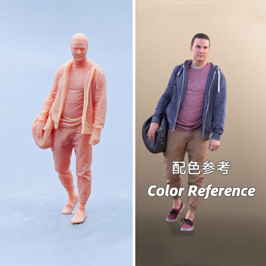 1/64 1/43 Figurines Scale Model Resin Walking Posture Single Shoulder Backpack Male Uncolored Miniatures Diorama Hand-painted D303