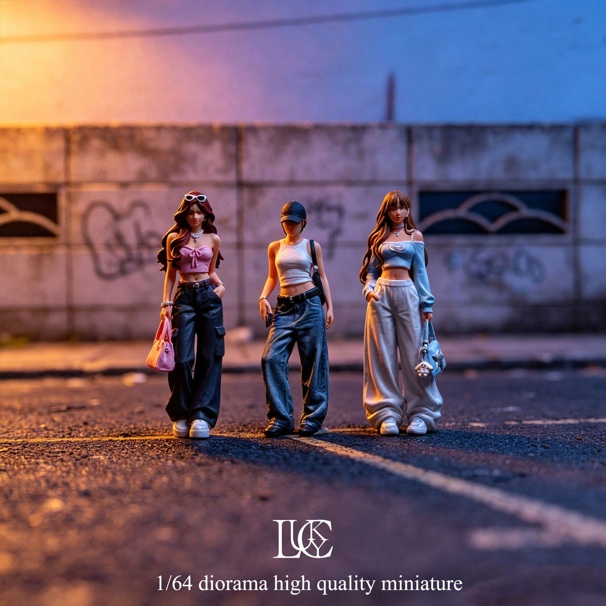 Lucky Studio 1/64 Scale Figurines Model Street Girl Trio Collection Miniature Hand-painted