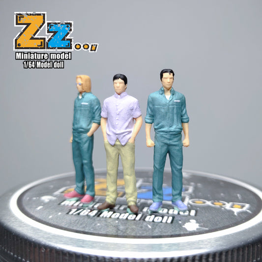 Zz Studio 1/64 Figure Model Three Members of The Machine Maintenance Support Team Collection Miniature Hand-painted