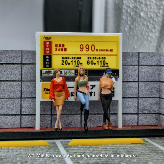 WT Minifactory 1/64 Scale Figurines Model  Beautiful Girls Waiting for The Bus Trio Collection Miniature Hand-painted