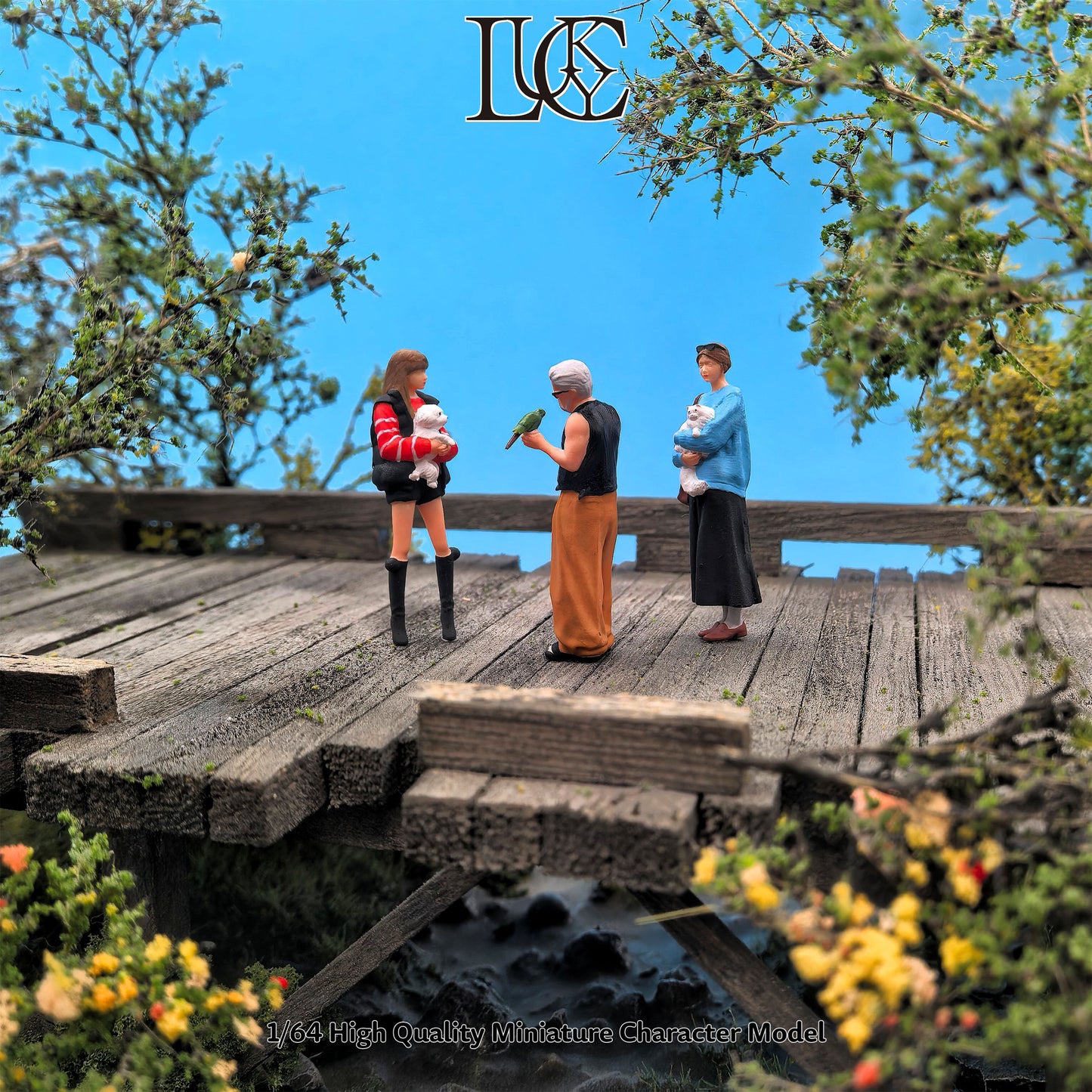 Lucky Studio 1/64 Scale Figurines Model Cat Dog and Bird Pet Set  Collection Miniature Hand-painted