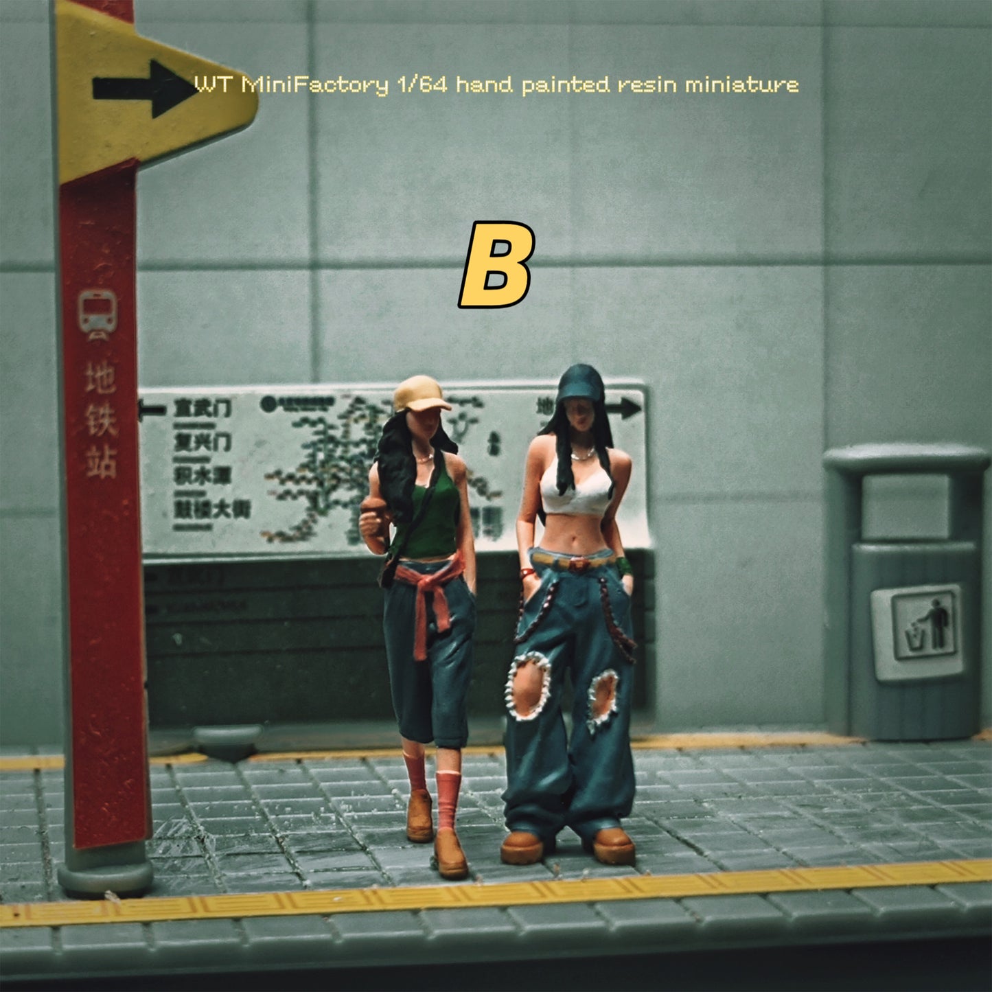 WT Minifactory 1/64 Scale Figurines Model Tall Girl in Baseball Cap Duo Collection Miniature Hand-painted