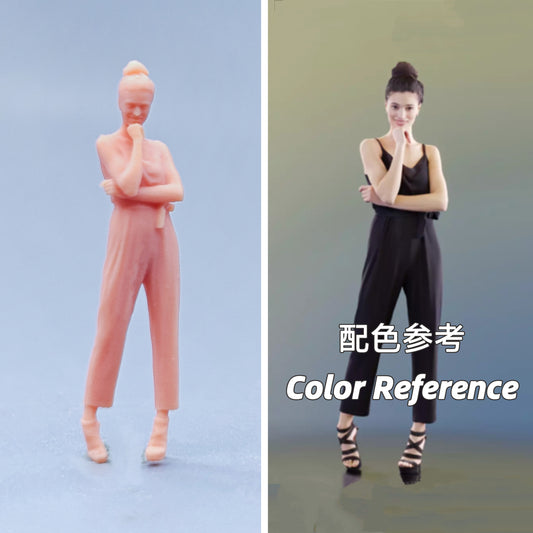 1/64 1/43 Figurines Scale Model Resin Women Clenching Their Fists To Support Their Chin Uncolored Miniatures Diorama Hand-painted D312