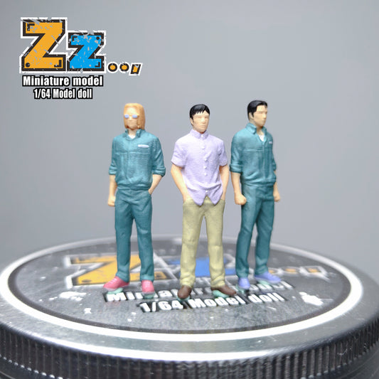 Zz Studio 1/64 Figure Model Three Members of The Machine Maintenance Support Team Collection Miniature Hand-painted