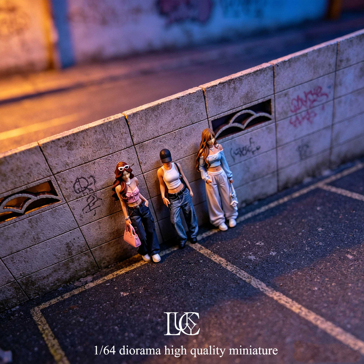 Lucky Studio 1/64 Scale Figurines Model Street Girl Trio Collection Miniature Hand-painted
