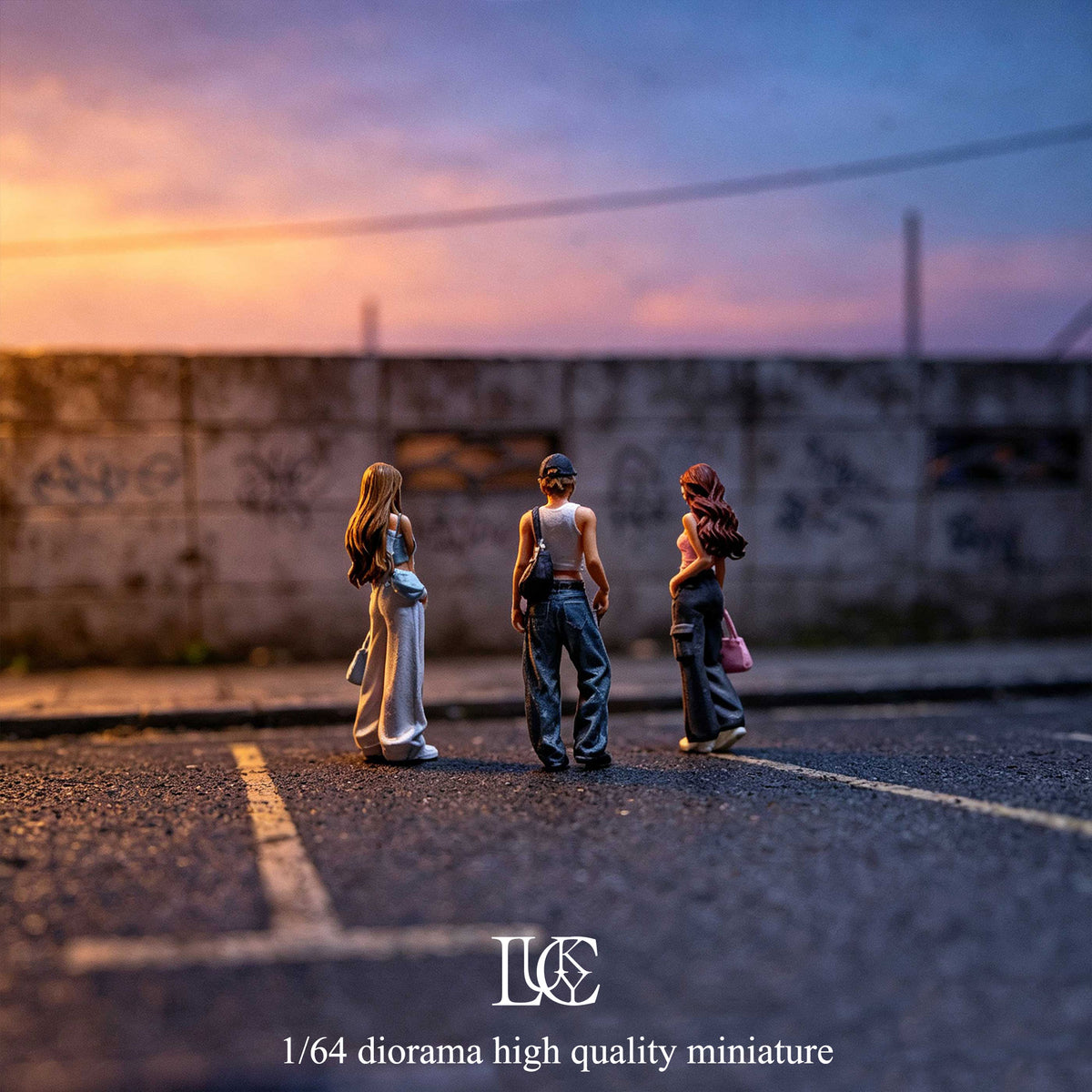 Lucky Studio 1/64 Scale Figurines Model Street Girl Trio Collection Miniature Hand-painted