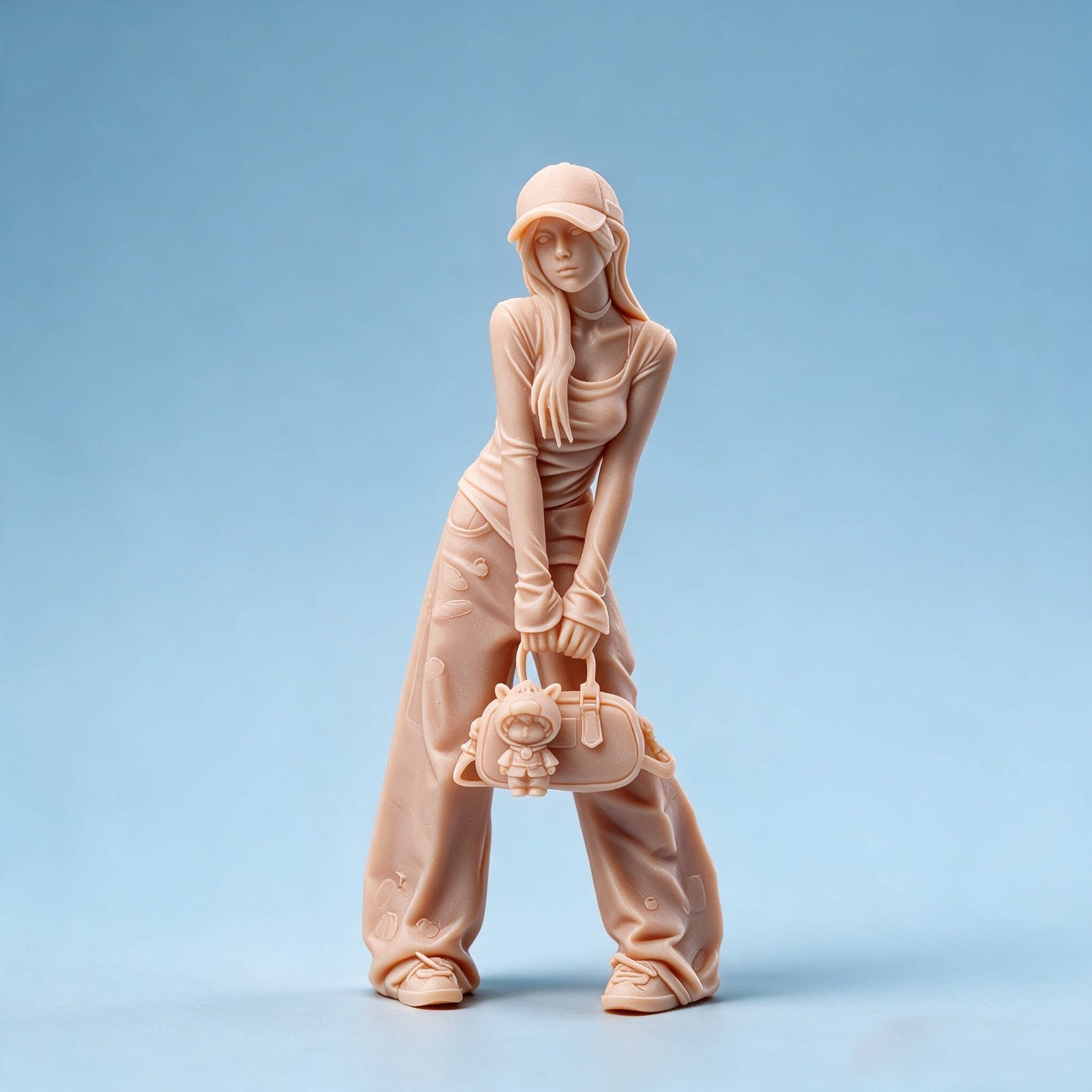 1/64 1/43 Figurines Scale Model Resin Street Twisted Duck Tongue Hat Girl Uncolored Miniatures Diorama Hand-painted  X015