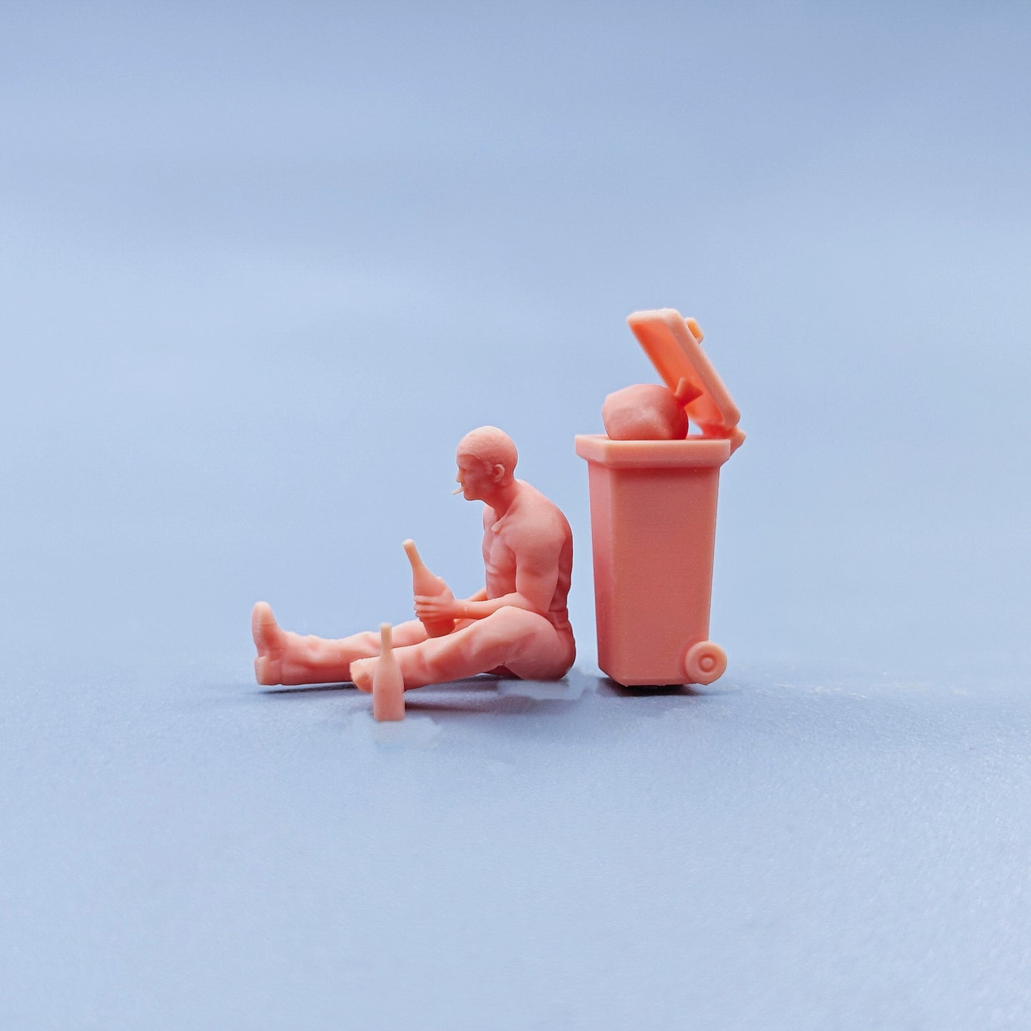 1/64 1/43 Figurines Scale Model Resin Smoking Man Leaning Against The Trash Can Uncolored Miniatures Diorama Hand-painted D820