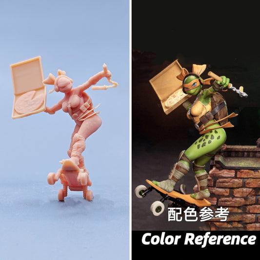 1/64 1/43 Figurines Scale Model Resin Ninja Skateboarding Pizza Woman Uncolored Miniatures Diorama Hand-painted C832