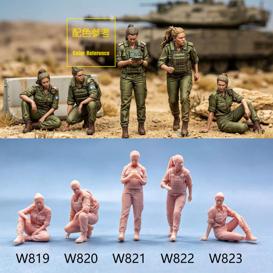 1/64 1/43 Figurines Scale Model Resin Female Soldiers in The Battlefield Uncolored Miniatures Diorama Hand-painted W819 W823