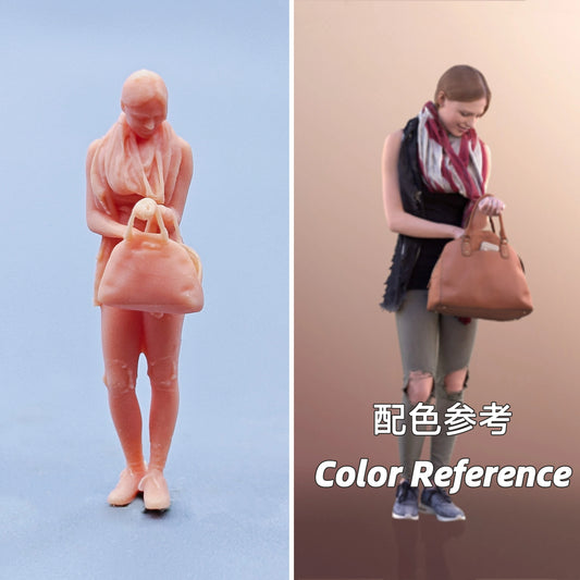 1/64 1/43 Figurines Scale Model Resin Woman Find Something with Bag Uncolored Miniatures Diorama Hand-painted D430