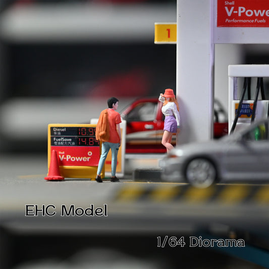 EHC Model 1/64 Scale Figurines Model Gas Station Men and Women Collection Miniature Hand-painted