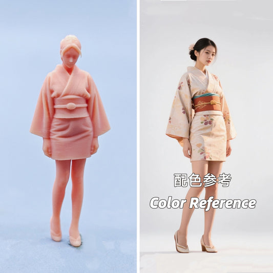 1/64 1/43 Figurines Scale Model Resin Kimono Beauty Standing Under A Cherry Blossom Tree Uncolored Miniatures Diorama Hand-painted D510