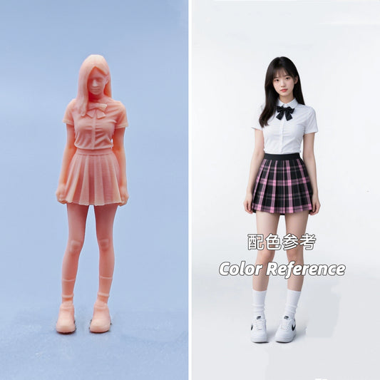 1/64 1/43 Figurines Scale Model Resin JK Plaid Clothes Girl Uncolored Miniatures Diorama Hand-painted D612