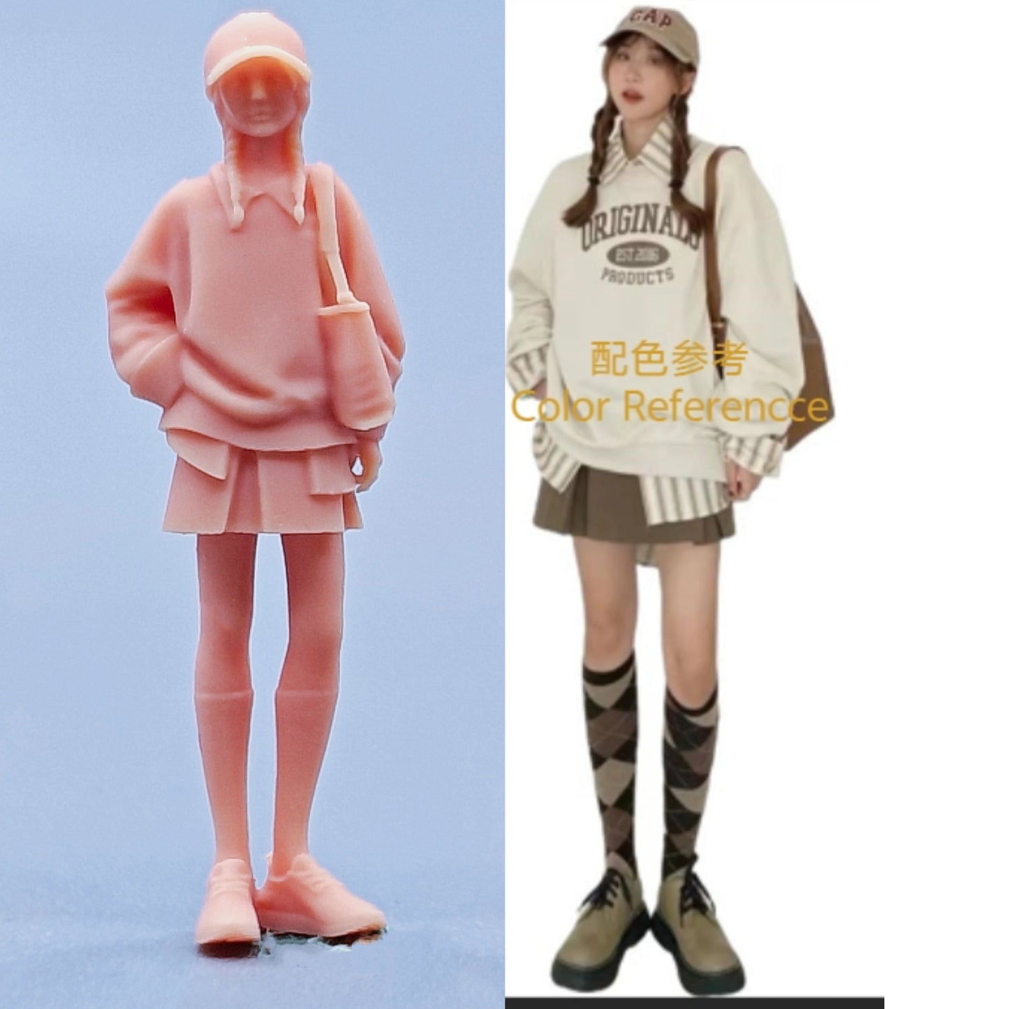1/64 1/43 Figurines Scale Model Resin High School Student with Curly Hair and Twin Braids Uncolored Miniatures Diorama Hand-painted C511 C512