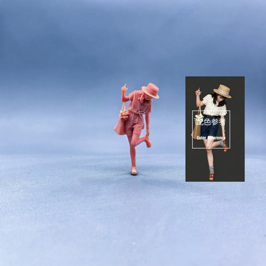 1/64 1/43 Figurines Scale Model Resin Girl with Flower Basket and Hat Uncolored Miniatures Diorama Hand-painted W636