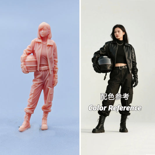 1/64 1/43 Figurines Scale Model Resin Leather Jacket Work Pants Women's Uncolored Miniatures Diorama Hand-painted D434