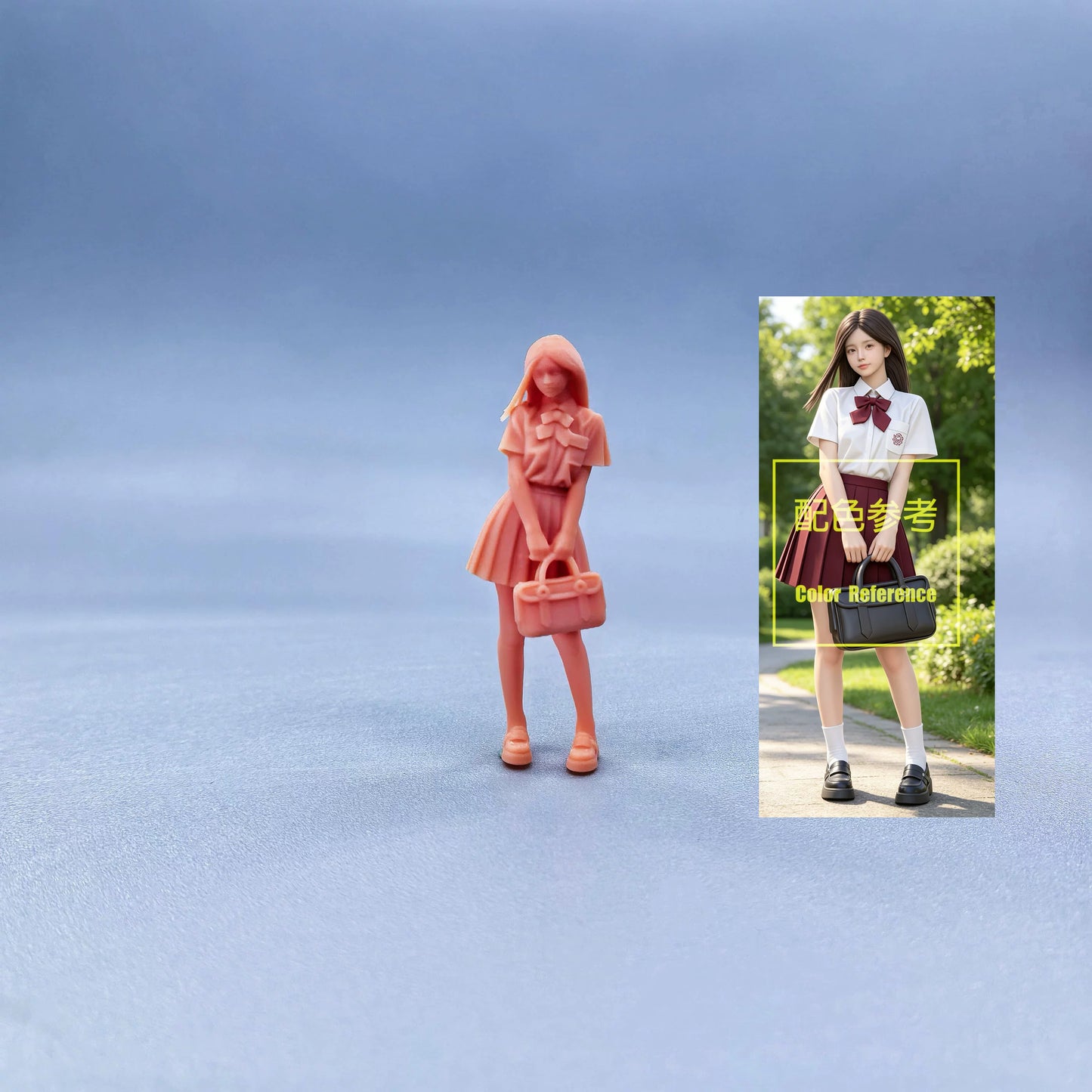 1/64 1/43 Figurines Scale Model Resin Japanese JK Girl with Long Hair Carrying Bags Uncolored Miniatures Diorama Hand-painted W706