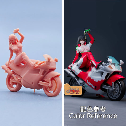 1/64 1/43 Figurines Scale Model Resin Motorcycle Drinking Beer Girl Uncolored Miniatures Diorama Hand-painted D833 D834