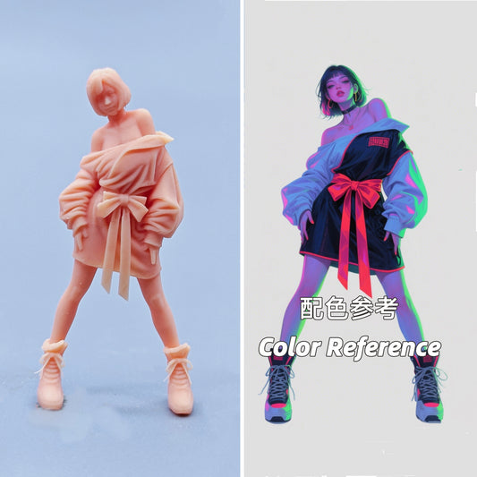 1/64 1/43 Figurines Scale Model Resin Off The Shoulder Trendy Cool Girl Uncolored Miniatures Diorama Hand-painted D507