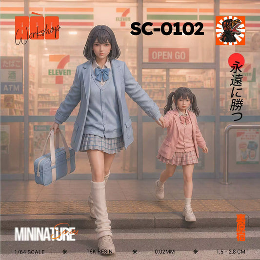 1/64 1/43 Figurines Scale Model Resin Holding Hands with Sisters on The Street Uncolored Miniatures Diorama Hand-painted X013 X014