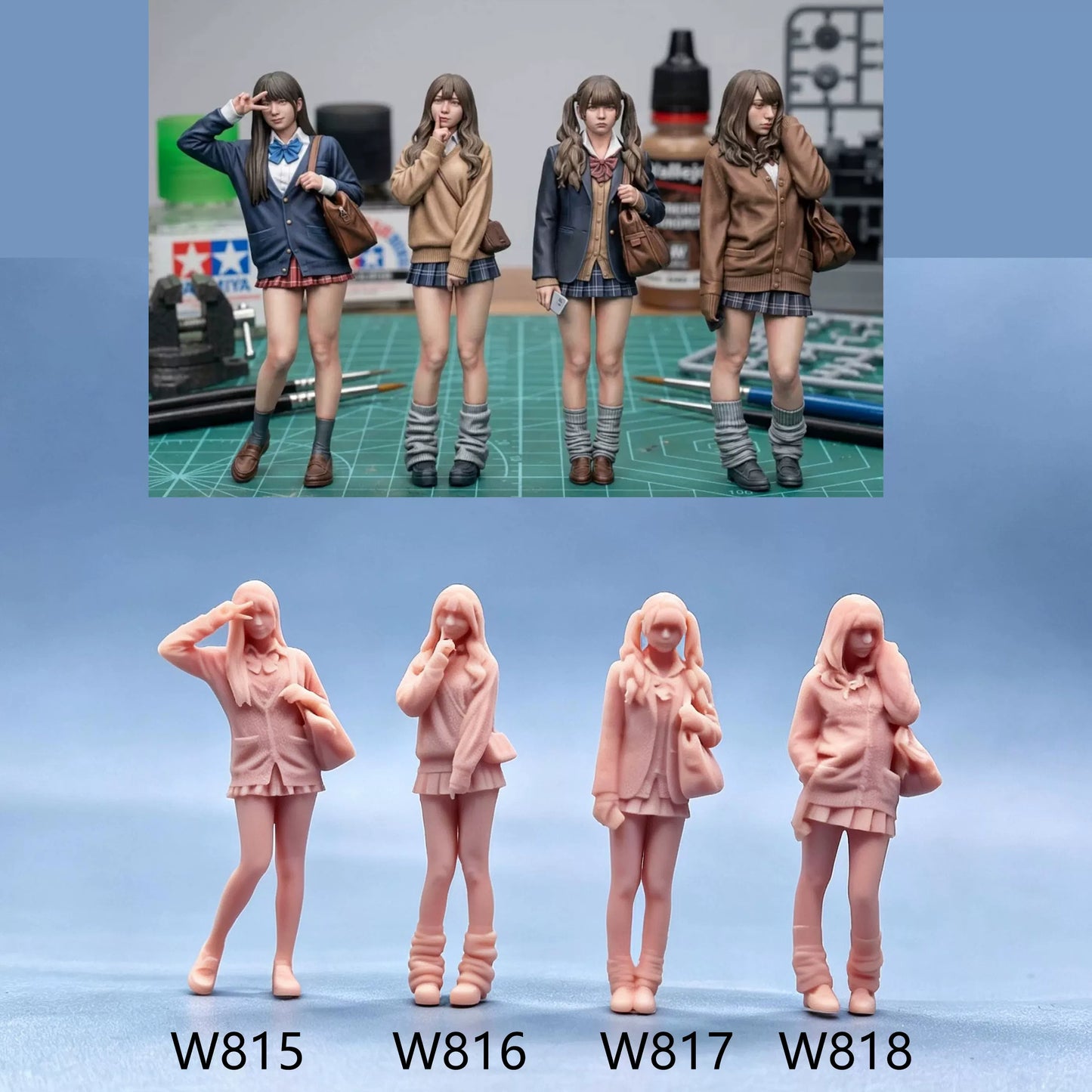1/64 1/43 Figurines Scale Model Resin Cute JK Trendy Girl Uncolored Miniatures Diorama Hand-painted W815 W818