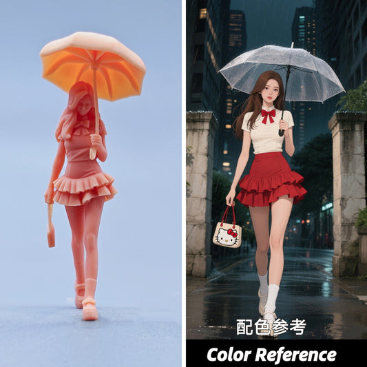 1/64 1/43 Figurines Scale Model Resin JK Girl Holding An Umbrella in The Rain Uncolored Miniatures Diorama Hand-painted D632