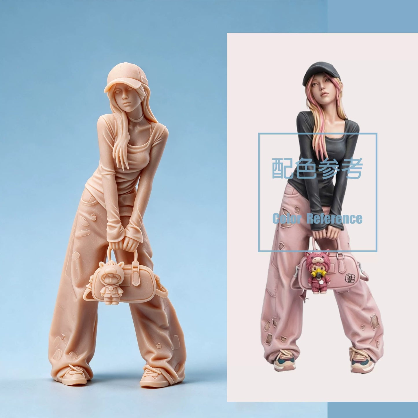 1/64 1/43 Figurines Scale Model Resin Street Twisted Duck Tongue Hat Girl Uncolored Miniatures Diorama Hand-painted  X015