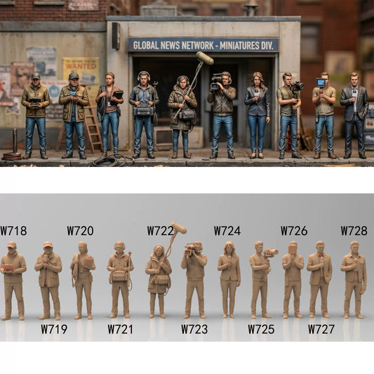 1/64 1/43 Figurines Scale Model Resin News Worker Position Uncolored Miniatures Diorama Hand-painted W718 W728