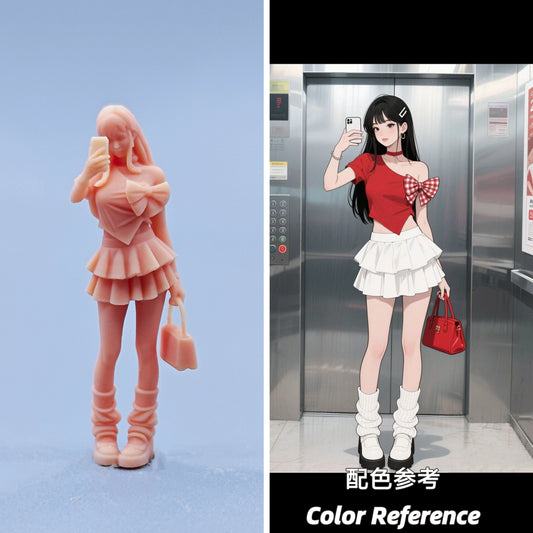 1/64 1/43 Figurines Scale Model Resin Elevator Selfie Girl Uncolored Miniatures Diorama Hand-painted D618
