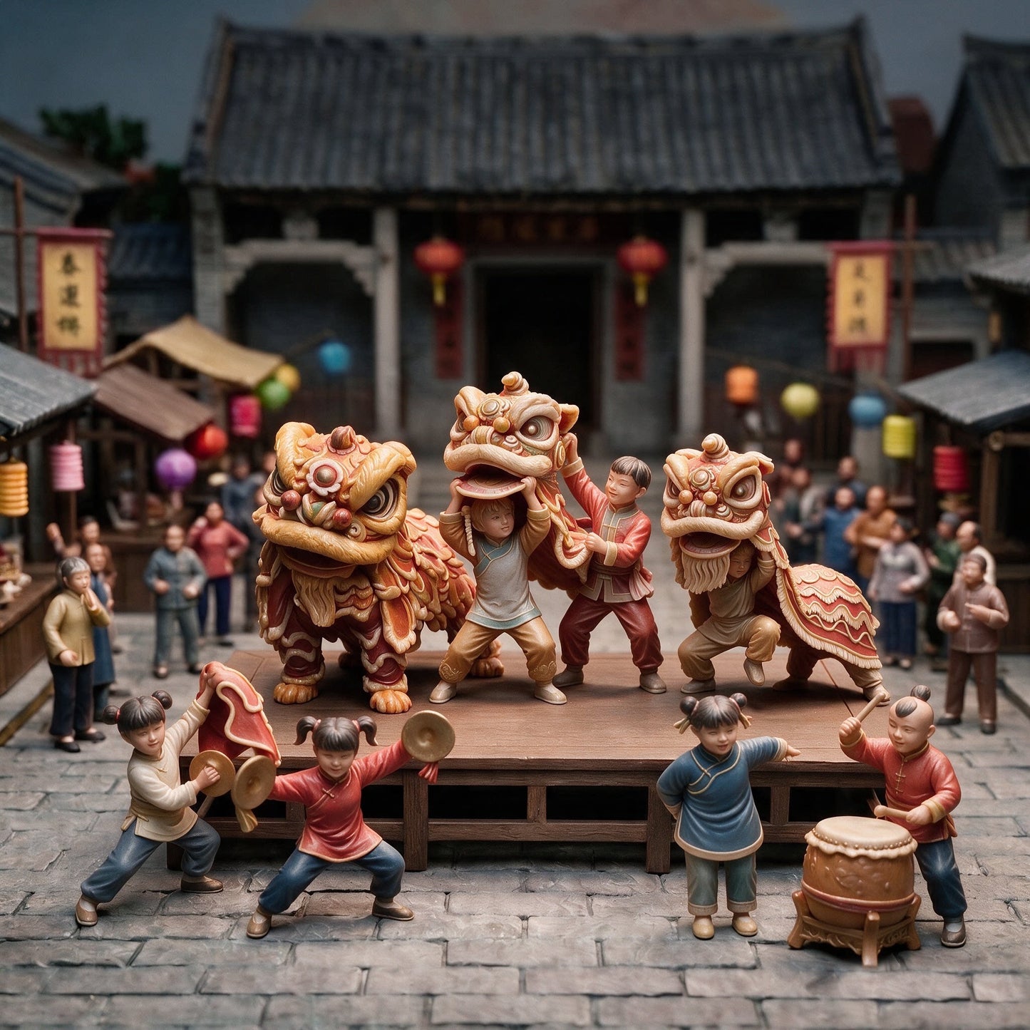 1/64 1/43 Figurines Scale Model Resin Laoye Baohao Lion Dance Uncolored Miniatures Diorama Hand-painted X006 X012