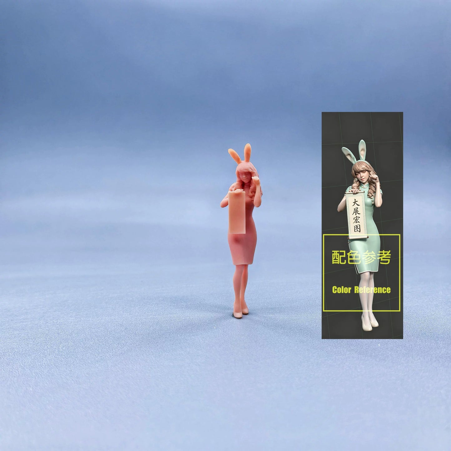 1/64 1/43 Figurines Scale Model Resin Qipao Rabbit Girl Uncolored Miniatures Diorama Hand-painted W709