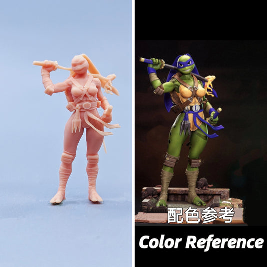 1/64 1/43 Figurines Scale Model Resin Ninja Turtles with Knives Female Ninja Uncolored Miniatures Diorama Hand-painted C801