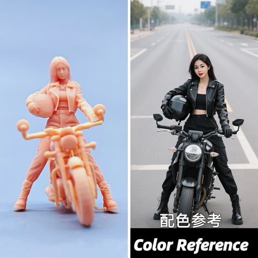 1/64 1/43 Figurines Scale Model Resin Woman Riding A Motorcycle with A Helmet Uncolored Miniatures Diorama Hand-painted D616