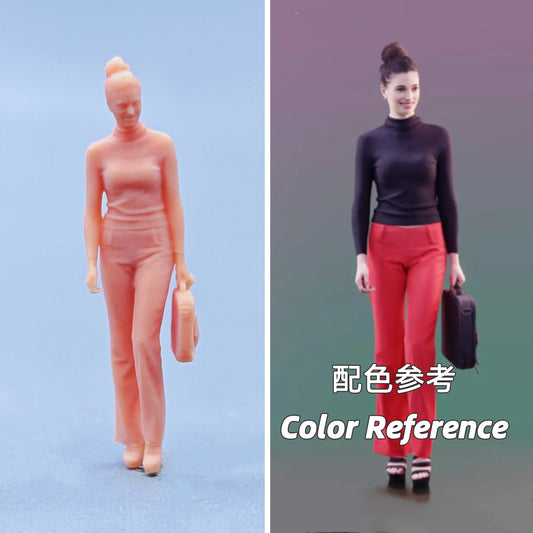 1/64 1/43 Figurines Scale Model Resin Walking Posture Carrying Bags Meatball Headed Woman Uncolored Miniatures Diorama Hand-painted D429
