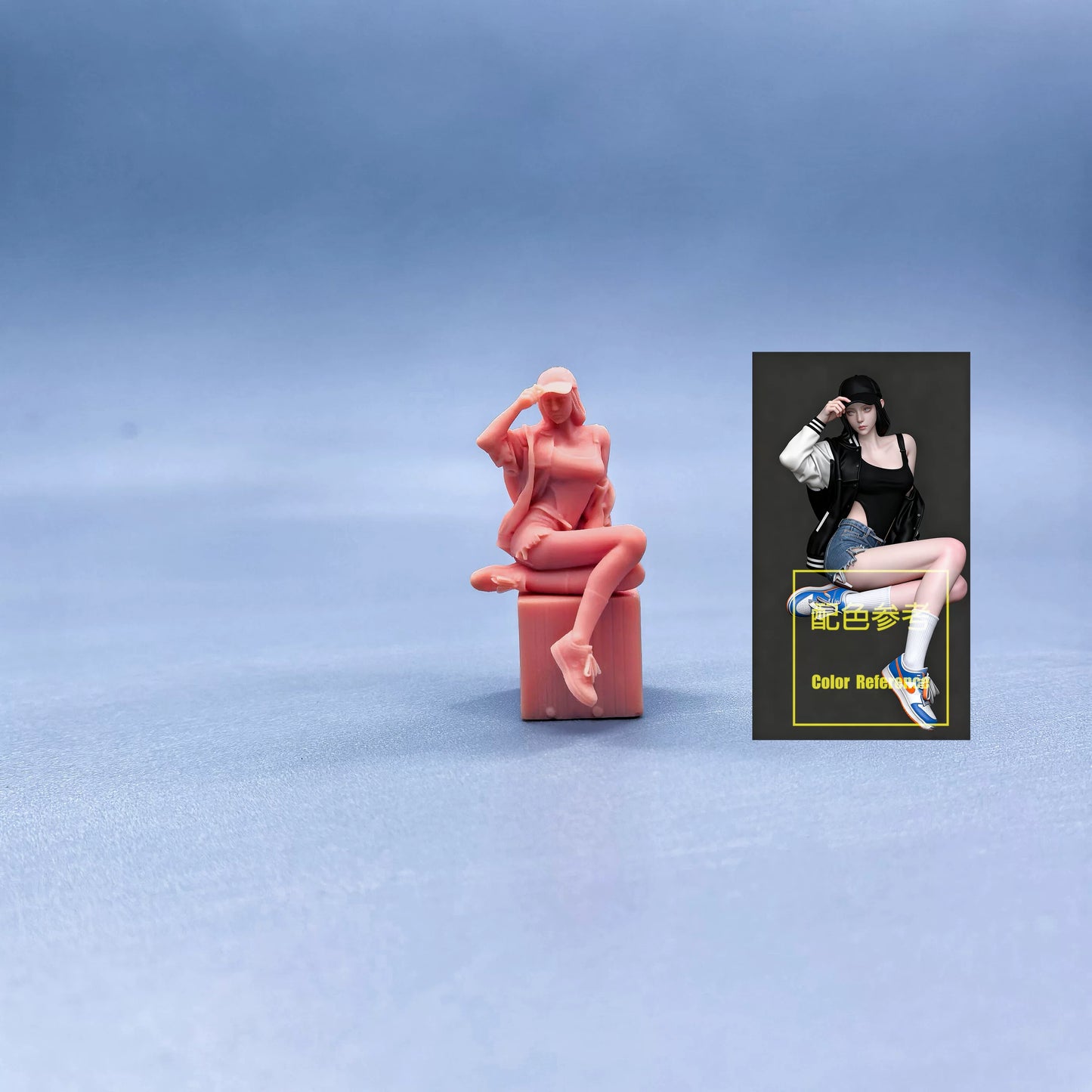 1/64 1/43 Figurines Scale Model Resin Sitting Posture Duckbill Cap Female Uncolored Miniatures Diorama Hand-painted  W701