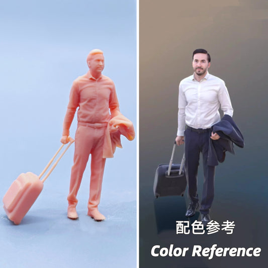 1/64 1/43 Figurines Scale Model Resin Hand Dragging Luggage with Clothes, Male Uncolored Miniatures Diorama Hand-painted D424