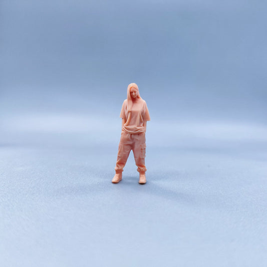 1/64 1/43 Figurines Scale Model Resin Long Haired Work Pants with Pockets for Girls Uncolored Miniatures Diorama Hand-painted W521